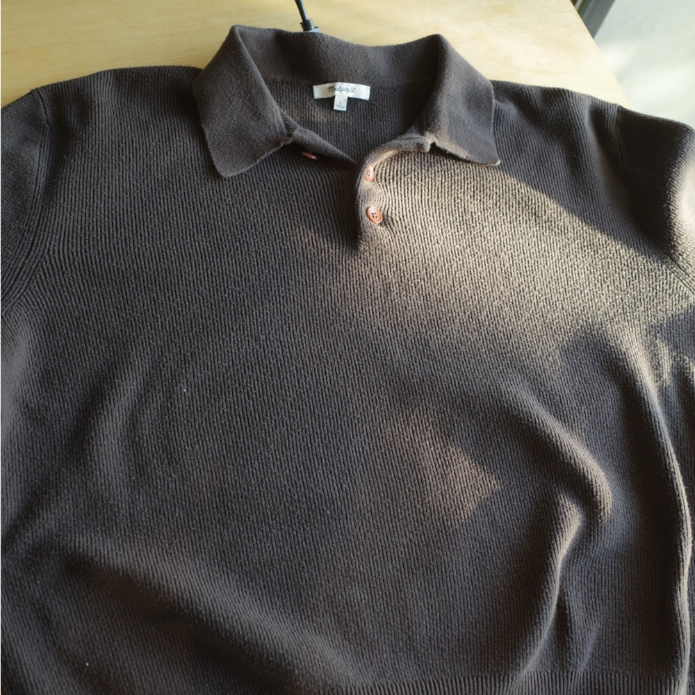 Brown cotton ribbed long sleeve sweater polo
